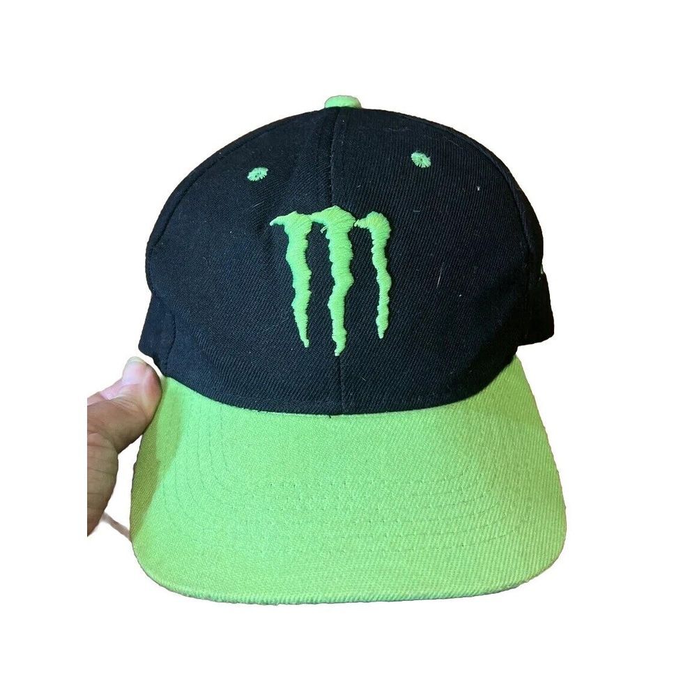 Monster Energy Drink Cap 7 1/4 Monster Snapback Black Hat‎ Green Bill